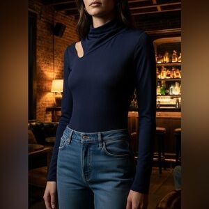 DL1961 x Marianna Hewitt Pell Street Black Ribbed Cut-out Turtleneck Bodysuit M